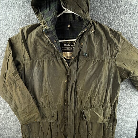Barbour Lined Durham A5 Waxed Jacket Full Zip Green Lightweight C36 England Hood - Picture 1 of 16